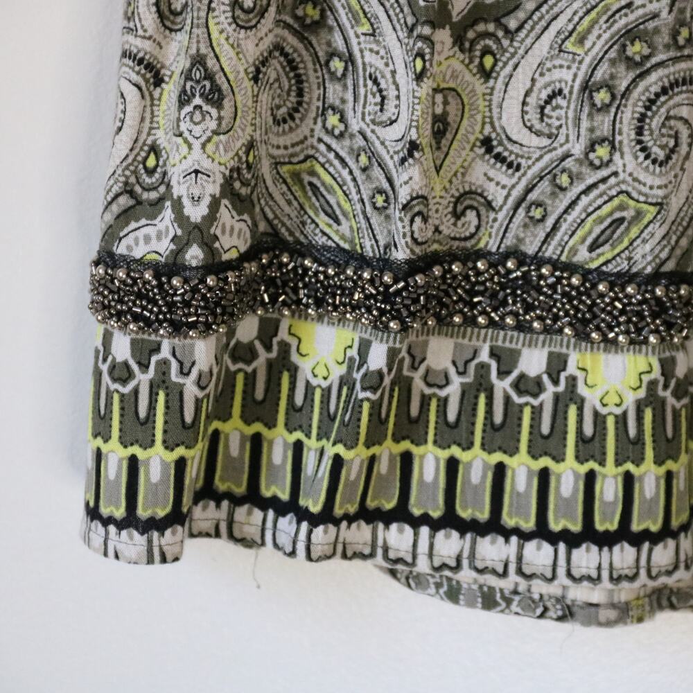 C&B Established 1962 Womens Paisley Beaded‎ Hem Rayon Skirt Olive Green Medium - Picture 2 of 4